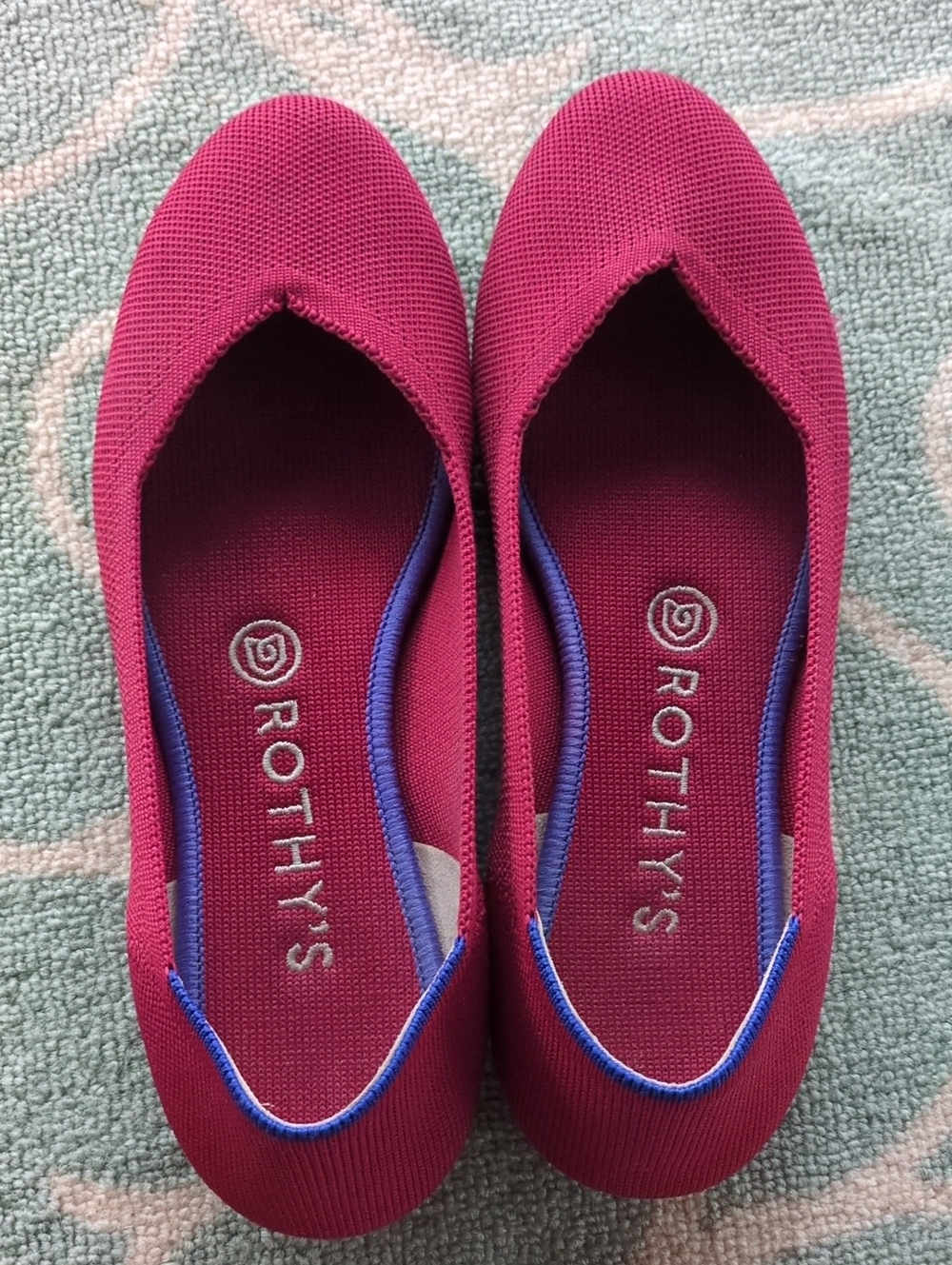 Rothy's Women's Berry Knit Ballet Flats with Blue Trim